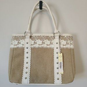 Kate Landry Lace and Frills Jute Leather Bag